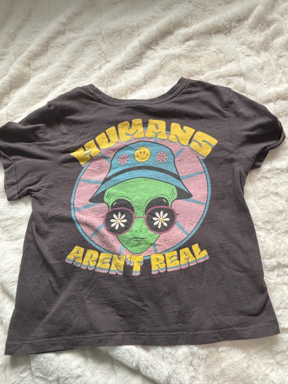 Vibe Black Tee with Green Alien Graphic and Yellow Accents 100% cotton